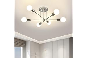 ZYDTRIP Sputnik Chandelier Light Fixture - Adjustable Silver Ceiling Light With E27 Base for Living Room, Bedroom, Kitchen, 6 Lights