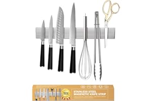 Ninonly Barre Magnétique pour Couteaux 25cm Porte Couteaux Aimanté, Barre à Couteaux Aimantée en Acier Inoxydable, Mural Support et Protège Doigts Kit pour Support Ustensiles de Cuisine et Outils