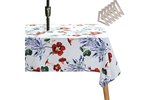 SYLC Tovaglia con Foro per Ombrellone, Tovaglia per Tavolo Esterno, Tovaglia Impermeabile con Cerniera per Campeggio Picnic Patio Festa (259 × 153 cm,Fiore Verde)