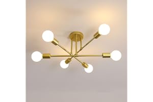 Modern taklampa, 6-ljus Sputnik ljuskrona, Retro taklampa, E27 Vintage taklampa för sovrum vardagsrum kök, gyllene
