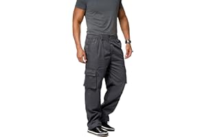 Essentials2publik Mens Cargo Combat Trousers Cotton Elasticated Waist - Easy Care Multi Pocket Work Pants Casual Work Cotton Lightweight Trousers Pants Bottoms