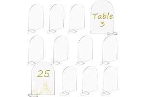 JETOHIX 10 Pcs Clear Arch Signs with 10 Stands, Acrylic Blank Plate Seating Cards, DIY Arch Table Numbers, for DIY Wedding Reception Dinner Birthday Party Event Table Decorations