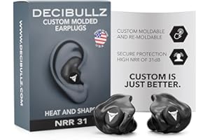 Decibullz | Bouchons d'oreilles moulés sur-mesure Noirs, Protections auditives confortables, Atténuation 31dB | Sommeil, Concert, Travail, Sport | 3 tailles, pochette de rangement | made in USA