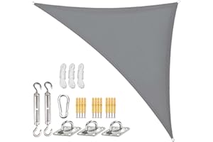 Sunal Sonnensegel Dreieckig 3x4x5m mit Befestigung Set,PES Polyester Wasserdicht,inkl Befestigungsseile,Für Sonnenschutz auf Balkonen,Gärten und Terrassen,Grau