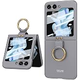 Elfia Samsung Galaxy Z Flip 5 ile Uyumlu Kılıfı Y&uuml;z&uuml;k Standlı Kamera Lens Korumalı Sert Silikon İnce Kapak Kıpta Gri
