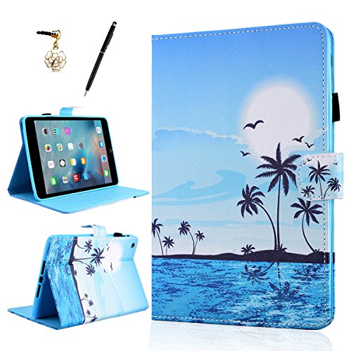 HB-Int 3 in 1 Standfunktion Hülle für iPad Mini 1 / 2 / 3 Flip PU Leder Schutzhülle Blau Meer Wallet Case Brieftasche Kartenfächer Ledertasche Magnetverschluss Schale Beschützer Haut Lederhülle Book Style Holder New York City Etui Protective Cover Dünn Slim Cover Bumper Zubehör mit Stylus Pen + Staub Steckere