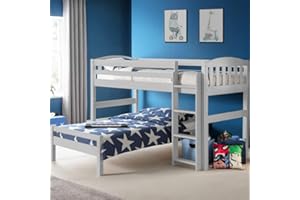 happybeds Grey Children's Bed - Bunk Bed, Mid-sleeper, Daybed, Midsleeper and Single Bed, Toddler Bed - 3ft Single (90 x 190cm) with 2 x Spring Mattresses Inc
