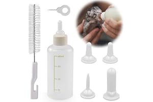 onebarleycorn Biberon Chaton, Biberon Chaton Nouveau Né Biberon Chiot Non Sevré,Tétines et Brosse à Nettoyer (60ml)
