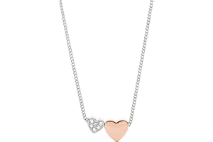Fossil Collana da donna in acciaio inossidabile con chiusura a moschettone e ciondolo a forma di cuore, tonalità argento