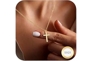 Dochais Cross Necklace for Women 925 Sterling Silver, 18K Gold Plated Cross Pendant Necklace with Chain 40+5CM, Gold/White Gold