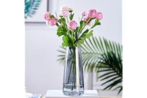 Vzmiza Grau Glas Vase Für Moderne Heimdekoration - Flower Vase Für Pampasgras - nordischer Boho-Stil vasen Glas für Hochzeit - Große Blumenvase für tulpen-Esstisch, Wohnen-BodenVase(Grau)