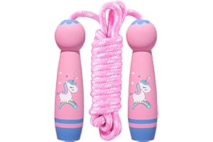 KOIROI Corde à sauter pour enfants, corde à sauter pour enfants avec poignée en bois de dessin animé, corde à sauter pour enfants, corde en coton réglable pour garçons et filles, entraînement sportif