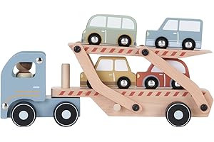 Little Dutch Autotransporter inkl. 4 Autos und Spielfigur Holz Kinder - blau