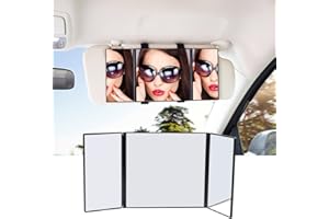 STYDDI Car Makeup Mirror, Universal Sun Visor Mirror, Folding Vanity Mirror, Cosmetic Mirror with Elastic Hook and Loop Fitting On Sun-shading Mirror Or Rear View Mirror