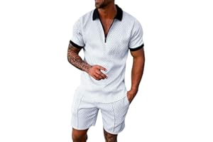 sutelang lurryly Ensemble Tee Shirts Et Short pour Hommes 2 PièCes DéContracté à Manches Courtes Demi-Zipper Revers Polo Shirt ÉLéGant Ensemble De SurvêTement Sportswear Fitness Jogging
