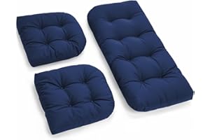 joomie 3 Pieces Replacement Seat Cushion Set for Rattan Chair, All Weather Waterproof Wicker Chairs Bench Cushions Thickened Patio Outdoor Sofa Garden Pads 1 Loveseat & 2 U-Shaped Cushions, Blue