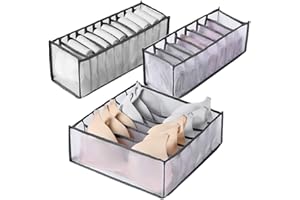 RIVIEVAL Underwear Drawer Organiser, Underwear Organizer of 3 Bras & Socks Organiser Foldable Wardrobe Organiser for Bras, Socks, Neckties, Scarves