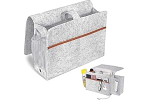 TRABAG Bett Organizer, Filz Betttasche zum Einhängen, Sofa Organizer Sofa Anti-Rutsch Nachttisch Tasche, Bedside organizer für Handy, iPad, Brille, Buch, Fernbedienung und Flaschen (Grau)