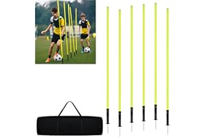 YRHome Lot de 6 barres de slalom de football avec articulation à ressort - Accessoires d'entraînement de football pour entraînement de coordination, slalom, football, sport canin - Jaune