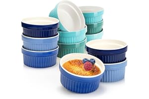 COM-FOUR® 12x stampi per soufflé - ciotole in ceramica creme brulée - stampi per forno - coppette da dessert e stampi per torte per pinna di ragù - 200 ml ciascuno - nei toni del blu e del verde