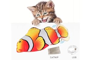 PeSandy Flopping Fish Cat Toy, 11'' Moving Cat Kicker Fish Toy with Sensor for Cat/Kitten Biting, Chewing and Kicking -Interactive Realistic Plush Simulation Doll Fish with Catnip Bag, USB Charging