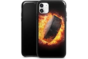 DeinDesign Silikon Hülle kompatibel mit Apple iPhone 11 Case schwarz Handyhülle Eishockey Feuer