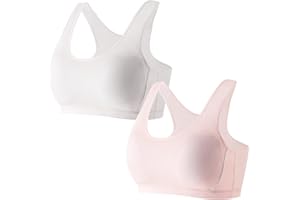 FEOYA Kid Girls Bra Cotton Sports Bra 2 Pack Racerback Training Bra Seamless Soft Crop Tops Bra Teenage Comfortable Underwear for 10-16 Years