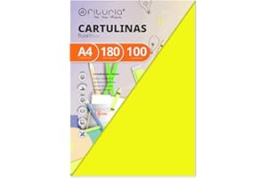 OFITURIA Pack 100 Cartulinas Color Amarillo Fluor Tamaño A4 180g