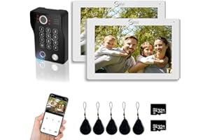 ANJIELO SMART Videoportero automático de 2 unidades, monitor táctil de 7 pulgadas con sistema de timbre de puerta con cable 1080P, compatible con huellas dactilares, tarjeta RFID