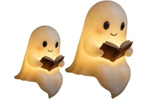 Milageto 2 × Geister-Leselampe, niedliche Geister-Leselampe, Halloween-Dekoration LED-Geisterlampe, gruseliges LED-Nachtlicht, Halloween-Geisterstatue Dekoration für Leser und Buchliebhaber, Kaminsims