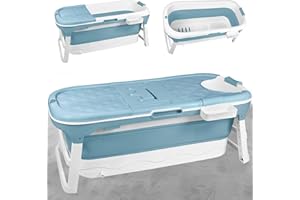 JNGLGO Faltbare Badewanne Erwachsene XXL 148 x 62 x 53 cm, Klappbare Mobile Badewanne mit Abdeckung, Kopfstütze und Massagerollen Klappbadewanne für Badezimmer