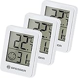 Bresser Thermometer Hygrometer Temeo Hygro Indicator 3er-Set zum Aufstellen oder zur Wandmontage mit Raumklima-Indikator, Wei