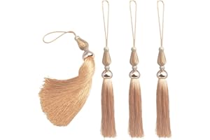 Kuasting Golden Tassels, 4pcs Handmade Soft Silky Craft-Tassels for DIY Crafts, Gifts Decoration, Bookmarks, Curtains