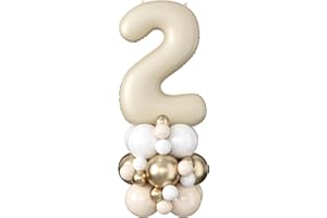 DOMGOGE Number 2 Balloon Cream 40 Inch Number 2 Foil Balloon Beige Giant Number Two Balloon Tower Stand Large Nude Neutral Digital Balloons Stack for Boy Girl Second 2nd Birthday Anniversary Party Decoration