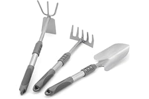 Seahelms 3-Piece Gardening Tool Set With Heavy-Duty Cast Aluminium Head and Ergonomic Handle, A Wonderful Gift for Men and Women Gardening, Including Spade, Hoe and Rake