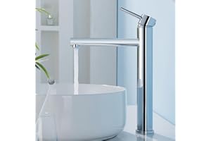 Kelleria Rubinetto Bagno Alto Cromato, Miscelatore Monocomando per Lavabo, Rubinetto per Lavabo con Altezza Beccuccio di 225mm, Rubinetteria Lavabo in Acciaio Inox