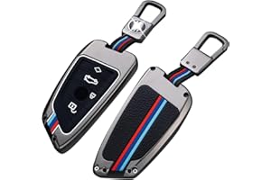 HooRLZ Alliage de Zinc Coque Clé BMW, Compatible pour BMW X1 X2 X3 X4 X5, 1er 2er 3er 4er 5er 6er 7er Clé, Protection Coque De Clé De Voiture en Silicone avec Porte-clés - 4 Boutons, Couleur Mate