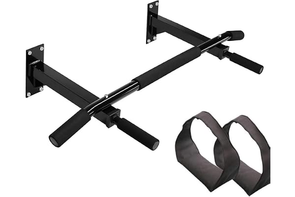 Protoner Wall Mounting Chin Up Bar with Solid One Piece Construction Bar + Ab Straps Fitness Combo