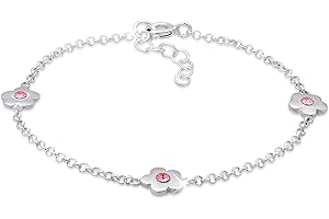 Elli Armband Kinder Blumen Filigran mit Kristallen Rosa in 925 Sterling Silber