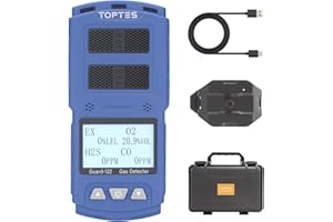 TopTes Guard-122 4 Gas Monitor Multi Gas Detector for H2S, CO, LEL, O2, 0.5s Response, Triple Alarms, Sensor Positioned at the Top for Unobstructed Gas Detection, Safety Explosion-Proof for Work, Home