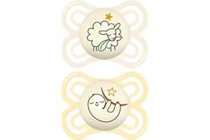 MAM | Sucette Perfect Nuit 2-6 mois (2 pièces) coloris aléatoire – Tétine pour nourrisson phosphorescente en silicone – Tétine bébé idéale pour un bon développement bucco-dentaire