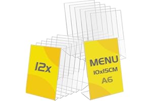 TAPKUA Tischaufsteller A6, 12er Pack Transparenter Acryl Tischständer L-Form Aufsteller für Büro, Restaurant, Geschäft, Hotel, Theke (12 Stück - A6)