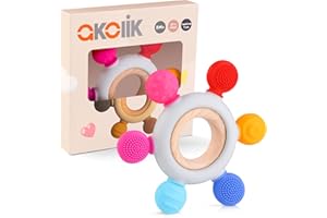 AKOLIK Mordedor Bebe, Juguete la Dentición del Bebé Mordedor de Silicona, Remo, Juguete Agarrar, Accesorio de Enfermería la Dentición sin BPA para Bebés de más de 3 Meses (Timón C)