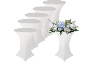 Naseom Stretch Stehtisch Husse Ø 80-85 cm 5 Stück Weiß 40°C Waschbar rutschfest Elegant Tisch-Überzug für Stehtisch Bistrotisch, 80×110cm