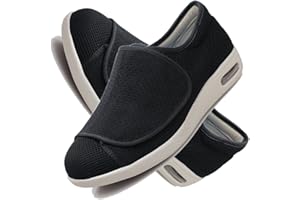 AOCASE Scarpe da Edema Artrite Scarpe da Riabilitazione Extra Larghe e Leggere Traspiranti con Chiusura Regolabile Scarpe Leggere e Antiscivolo con Cuscino d'Aria,Nero,38 EU