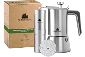 Groenenberg Spar Set 2: Kaffeemühle manuell + Espressokocher Induktion (4 o. 6 Cup) | Mokkakanne und Coffee Grinder