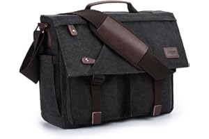Kasgo Bandolera Hombre Grande, Bolsa Mensajero Hombre Bolso Vintage Lona Encerada Resistente al Agua Maletín para Ordenador Portátil 15.6/17 pulgadas con Correa Acolchada para el Hombro