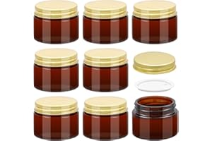 Acetiti 8 Pcs Pots Vide Cosmétiques, 50ml Pots Verre Ambre Contenants Cosmétiques avec couvercle à vis en Aluminium et doublures, Pots de voyage Bouteilles en verre pour Crèmes Lotions