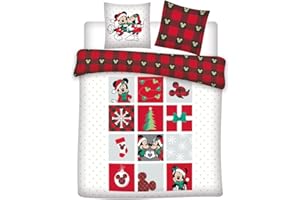 AYMAX Double Mickey and Minnie Flannel Bedding Set, 100% Cotton, Duvet Cover 240 x 220 cm + 2 Pillowcases 65 x 65 cm