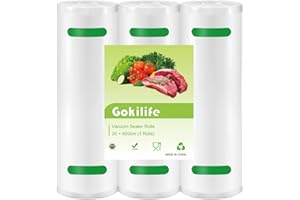 Gokilife Vacuum Sealer Bags Rolls - 3 Rolls 20 x 600 cm Sous Vide Bags, BPA Free, Durable Commercial Customized Size Food Bags for Food Storage and Sous Vide Cooking